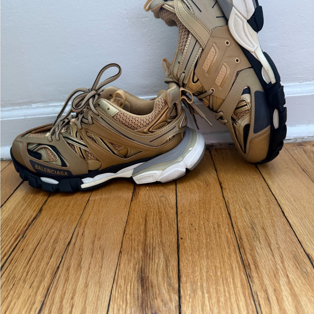 Balenciaga Tan and Black Sneakers with Rugged Design and Thick Sole